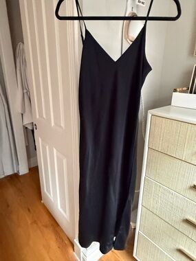 Quince 100% Washable Silk Slip Dress, Black, Sz. Large